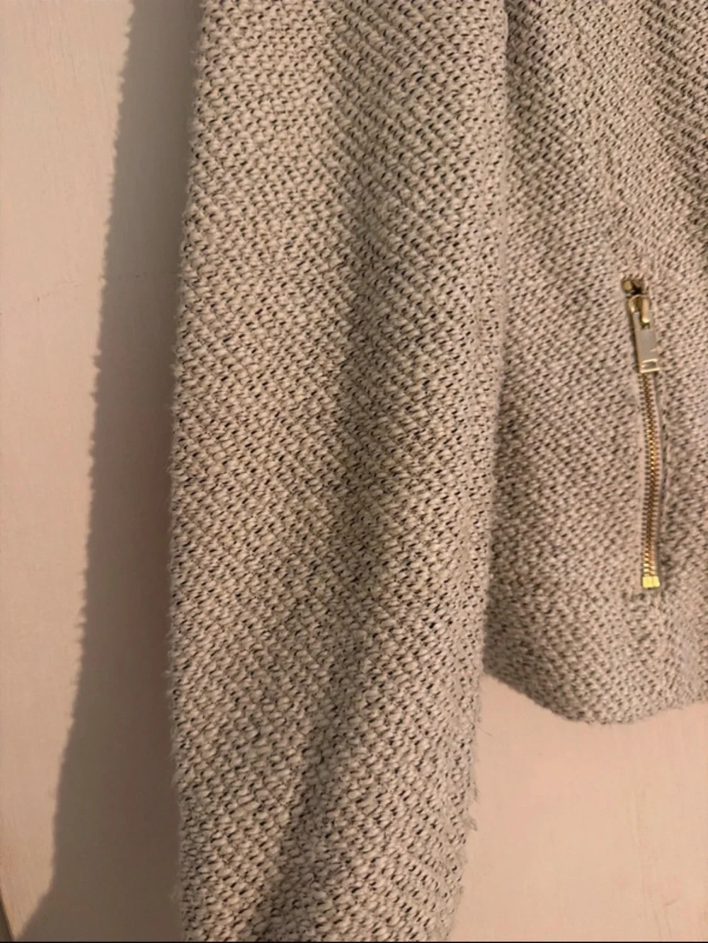 Ann Taylor Stylish Textured Cream Women's Jacket with Gold Zippers